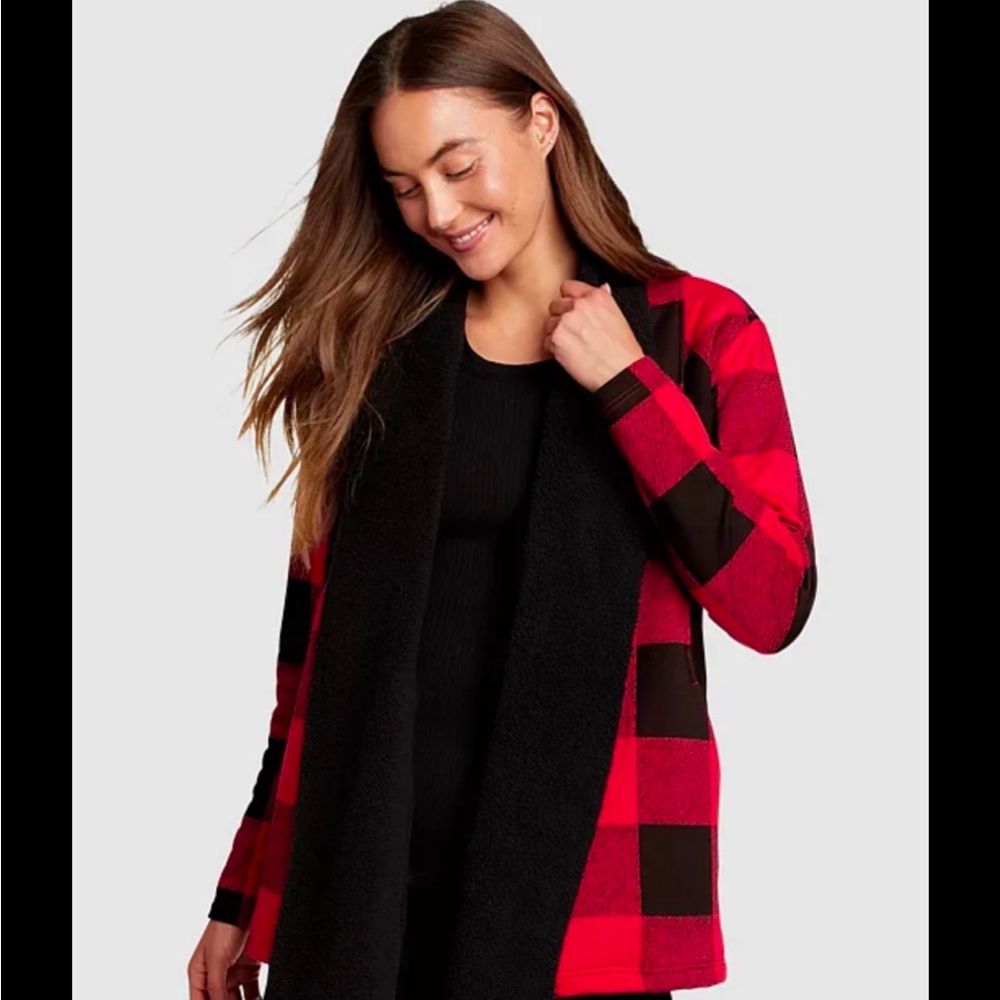 Eddie Bauer-Snow Lodge Faux Shearling-Lined Wrap-Buffalo Check-NWT-Medium